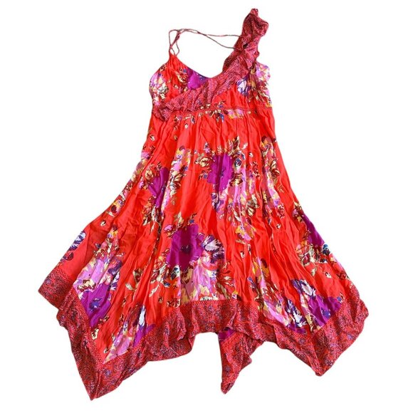 Maeve Anthropologie Grecia Ruffle Floral Chiffon Dress Asymmetrical Size 8 Women - Picture 2 of 12